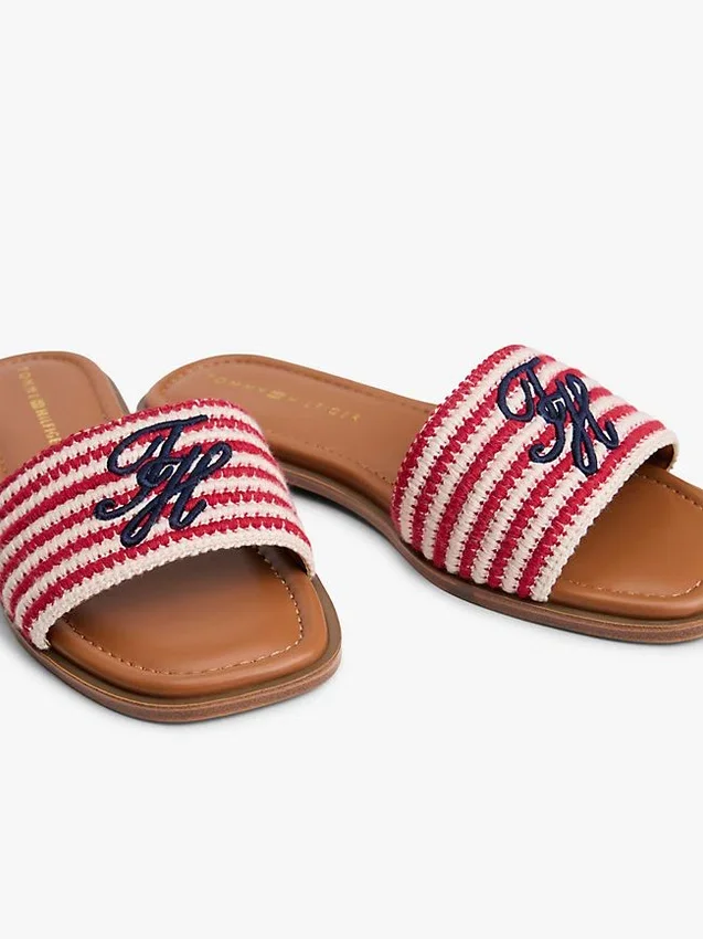 Script Monogram Stripe Woven Slide Script Monogram Stripe Woven Slide