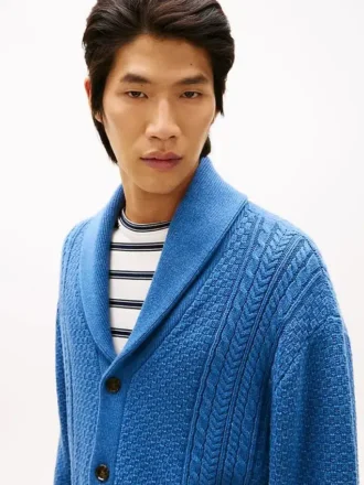 Shawl Collar Cable Knit Cardigan