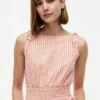 Shirred Gingham Seersucker Midi Dress
