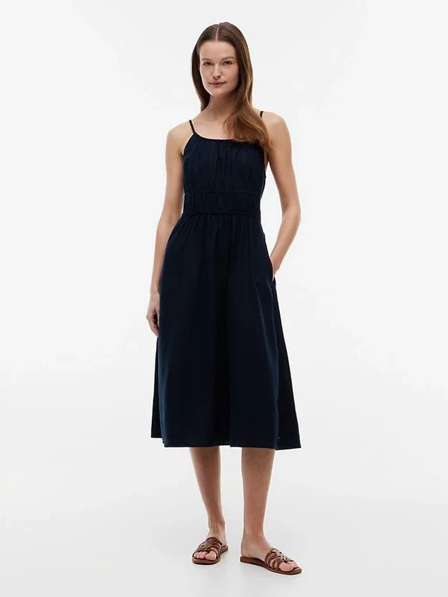 Shirred Linen-Blend Midi Dress Shirred Linen-Blend Midi Dress