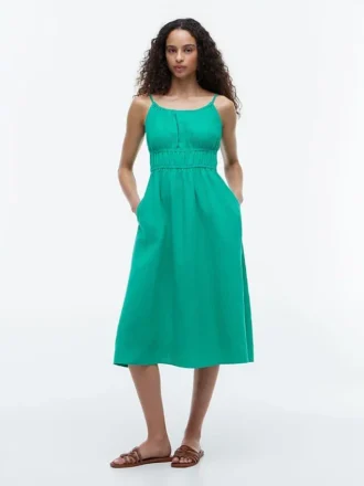 Shirred Linen-Blend Midi Dress Shirred Linen-Blend Midi Dress