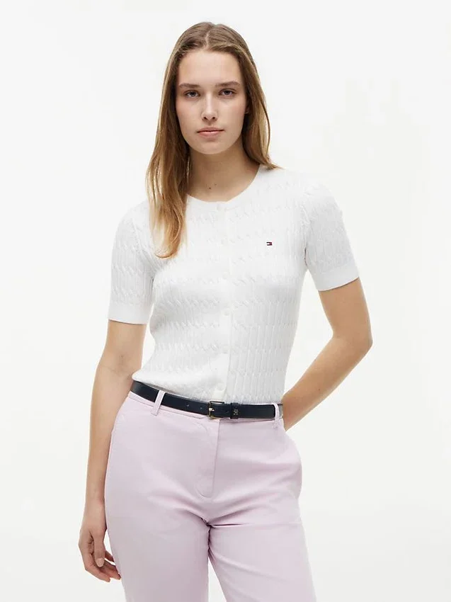 Short-Sleeve Cable Knit Cardigan Short-Sleeve Cable Knit Cardigan