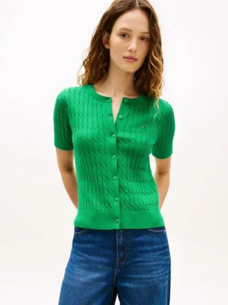 Short-Sleeve Cable Knit Cardigan