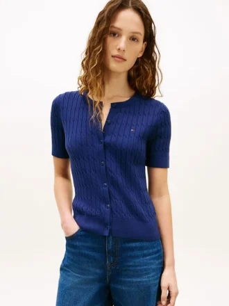 Short-Sleeve Cable Knit Cardigan