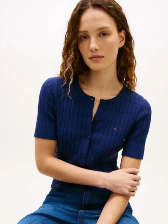 Short-Sleeve Cable Knit Cardigan