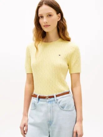 Short-Sleeve Cable Knit Sweater