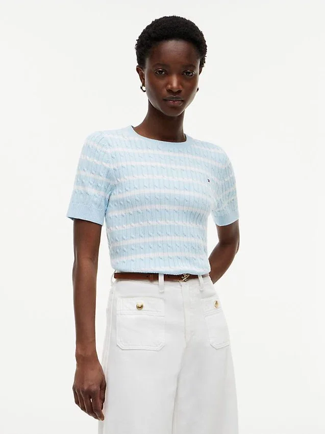 Short-Sleeve Cable Knit Sweater Short-Sleeve Cable Knit Sweater