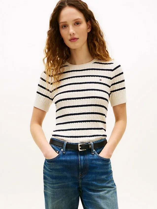 Short-Sleeve Cable Knit Sweater Short-Sleeve Cable Knit Sweater