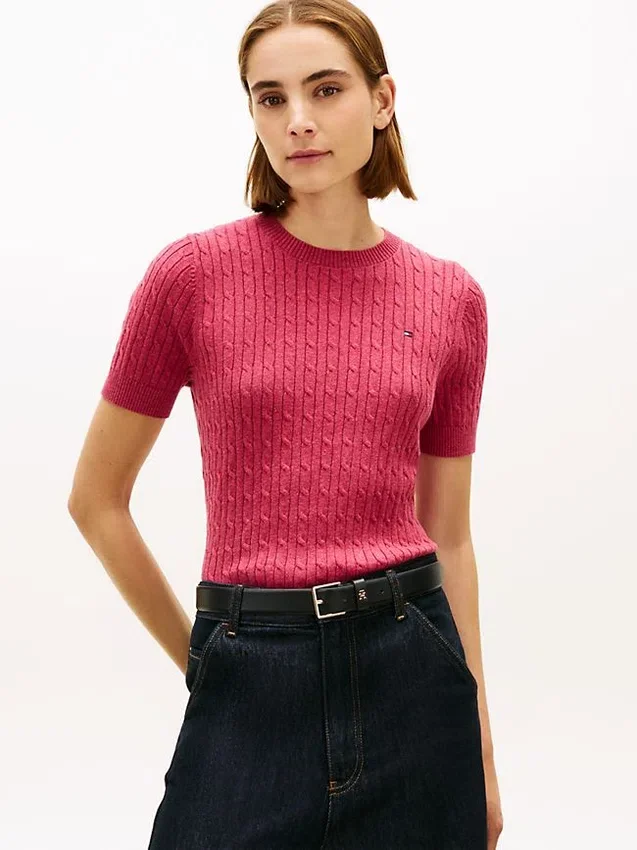 Short-Sleeve Cable Knit Sweater Short-Sleeve Cable Knit Sweater