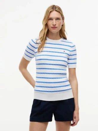 Short-Sleeve Cable Knit Sweater
