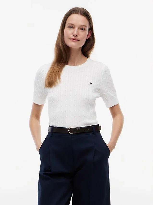 Short-Sleeve Cable Knit Sweater Short-Sleeve Cable Knit Sweater