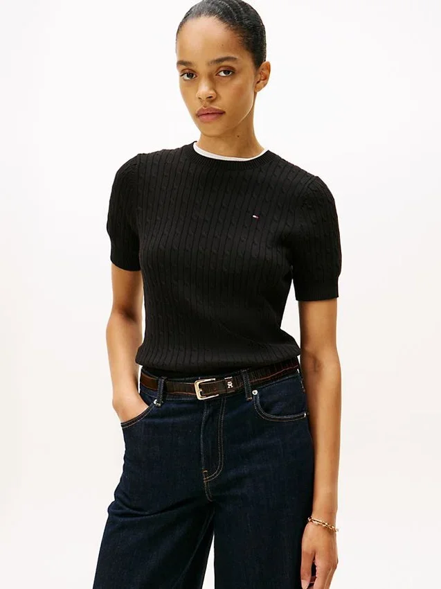 Short-Sleeve Cable Knit Sweater Short-Sleeve Cable Knit Sweater