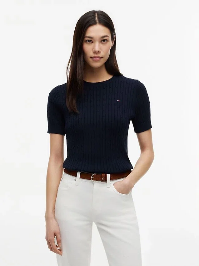 Short-Sleeve Cable Knit Sweater Short-Sleeve Cable Knit Sweater
