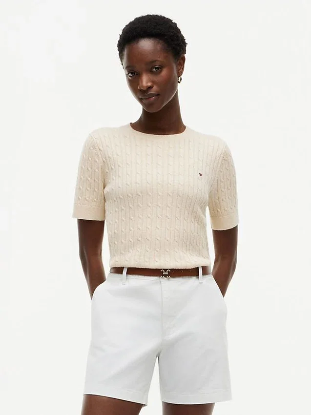 Short-Sleeve Cable Knit Sweater Short-Sleeve Cable Knit Sweater