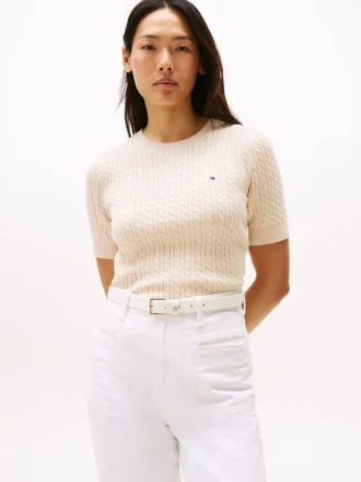Short-Sleeve Cable Knit Sweater