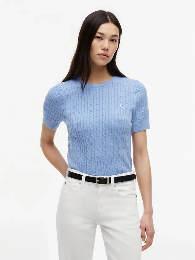 Short-Sleeve Cable Knit Sweater Short-Sleeve Cable Knit Sweater