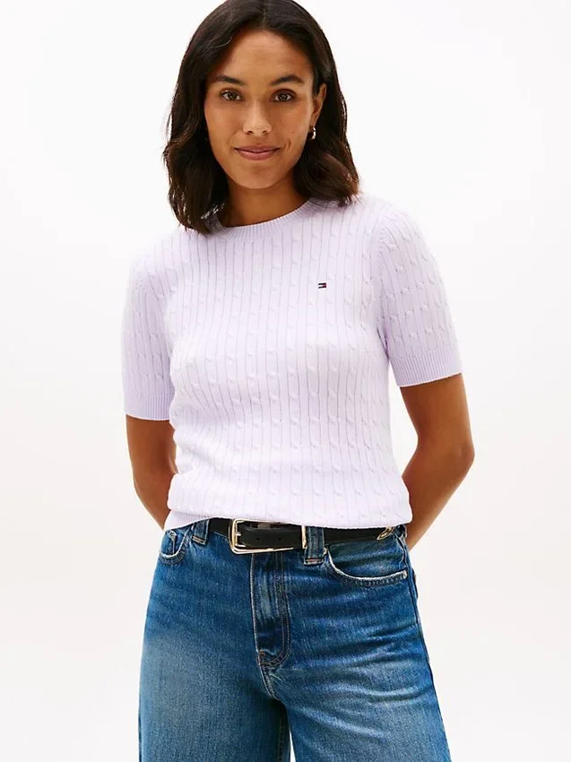 Short-Sleeve Cable Knit Sweater Short-Sleeve Cable Knit Sweater