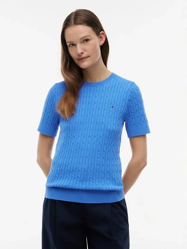 Short-Sleeve Cable Knit Sweater Short-Sleeve Cable Knit Sweater