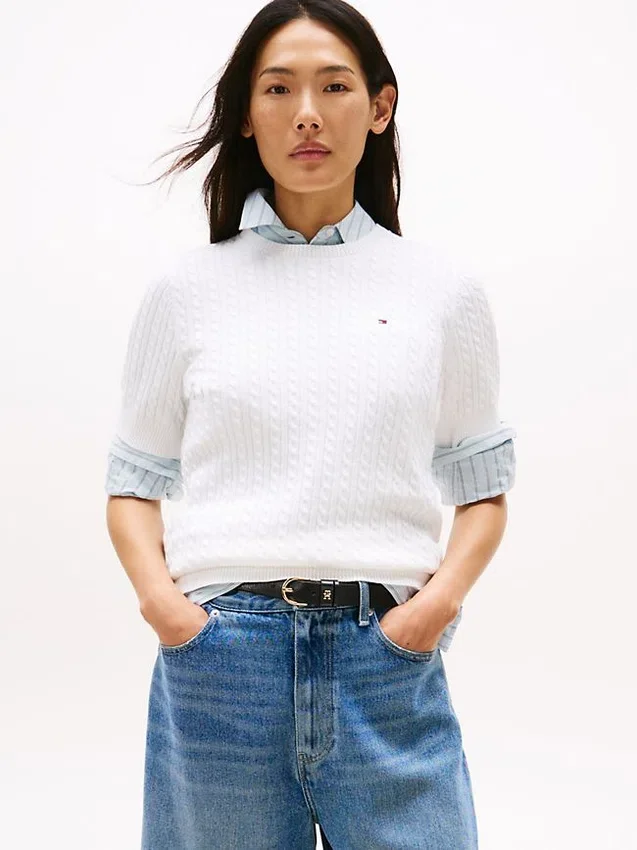 Short-Sleeve Cable Knit Sweater Short-Sleeve Cable Knit Sweater