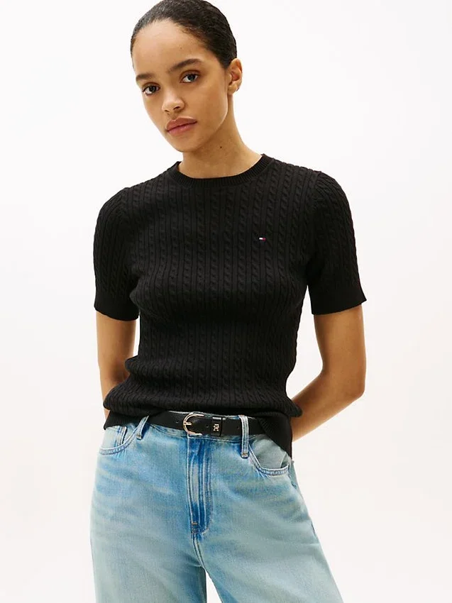 Short-Sleeve Cable Knit Sweater Short-Sleeve Cable Knit Sweater