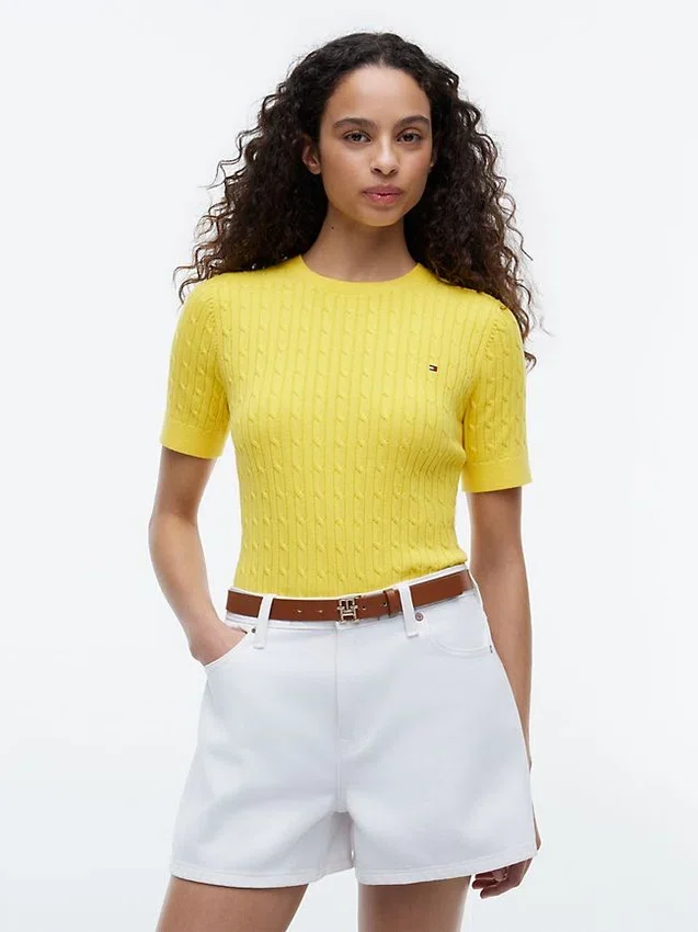 Short-Sleeve Cable Knit Sweater Short-Sleeve Cable Knit Sweater