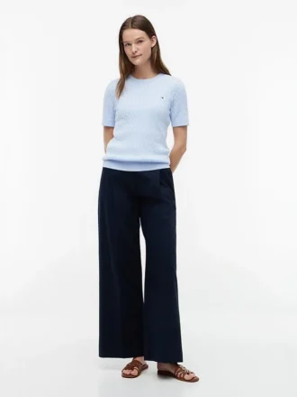 Short-Sleeve Cable Knit Sweater