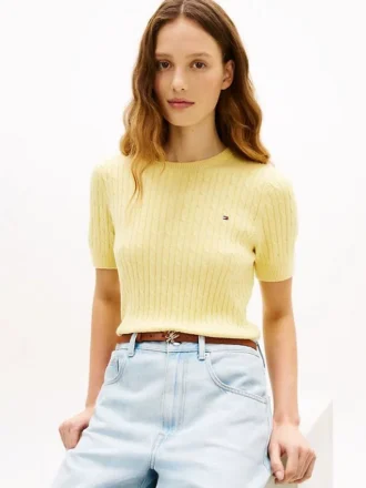 Short-Sleeve Cable Knit Sweater