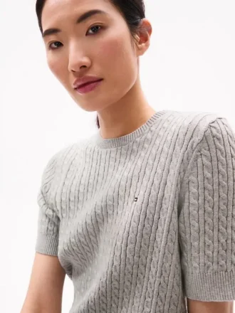 Short-Sleeve Cable Knit Sweater