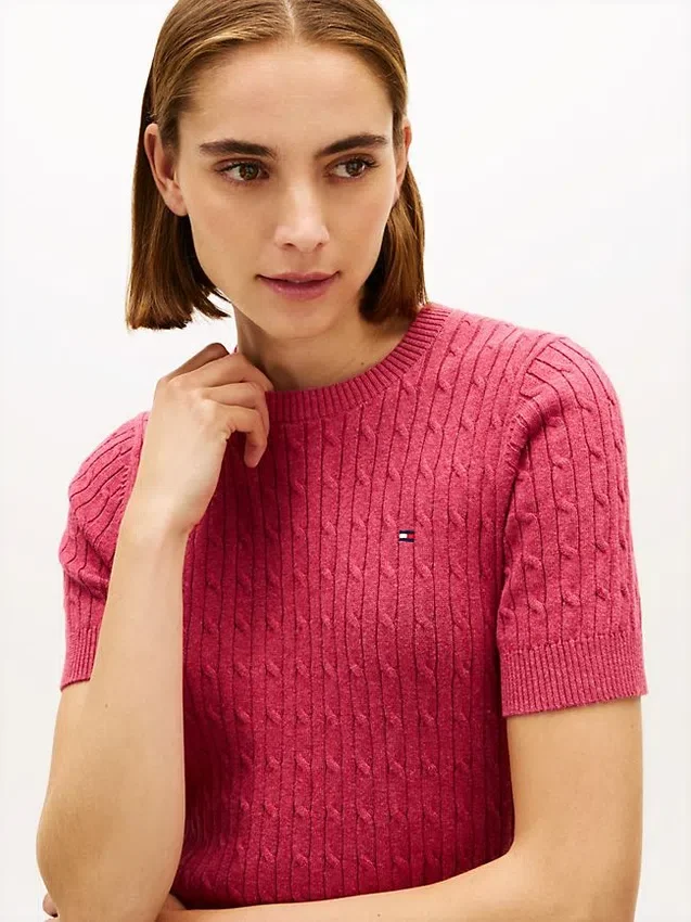 Short-Sleeve Cable Knit Sweater Short-Sleeve Cable Knit Sweater