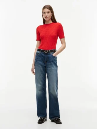 Short-Sleeve Cable Knit Sweater