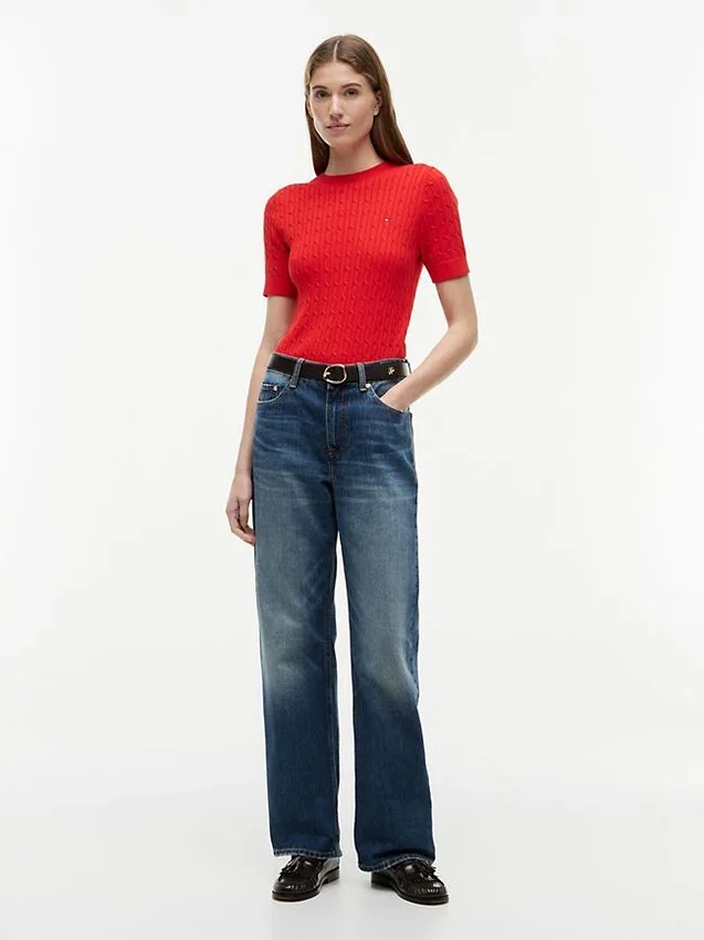 Short-Sleeve Cable Knit Sweater Short-Sleeve Cable Knit Sweater