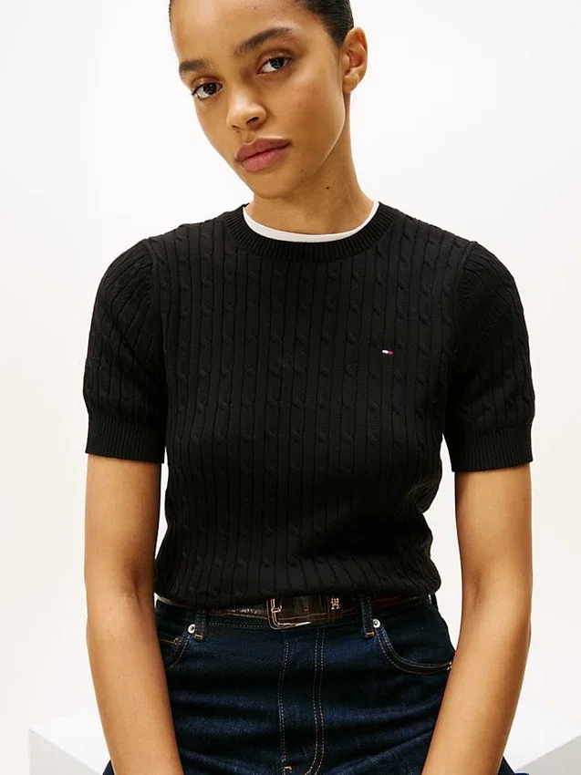 Short-Sleeve Cable Knit Sweater Short-Sleeve Cable Knit Sweater