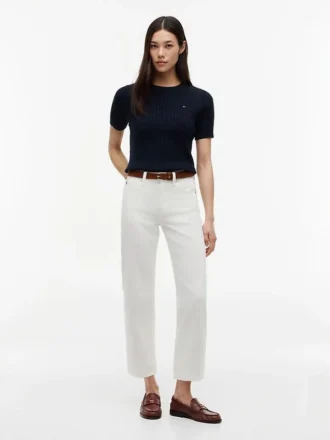 Short-Sleeve Cable Knit Sweater