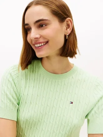 Short-Sleeve Cable Knit Sweater