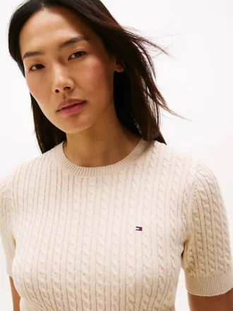 Short-Sleeve Cable Knit Sweater