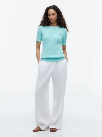 Short-Sleeve Cable Knit Sweater