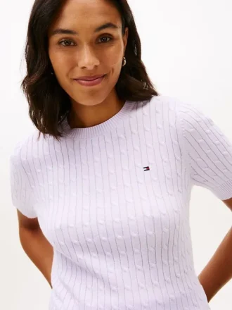 Short-Sleeve Cable Knit Sweater