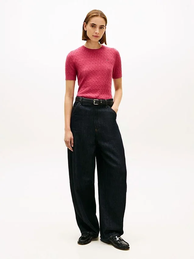 Short-Sleeve Cable Knit Sweater Short-Sleeve Cable Knit Sweater