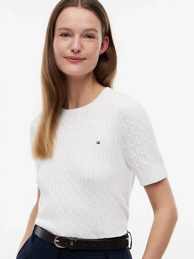 Short-Sleeve Cable Knit Sweater Short-Sleeve Cable Knit Sweater