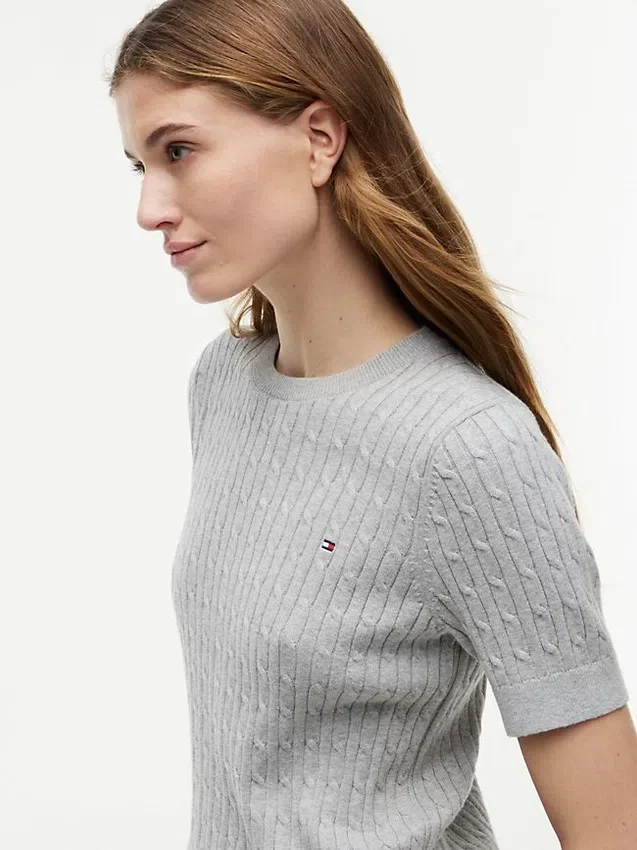 Short-Sleeve Cable Knit Sweater Short-Sleeve Cable Knit Sweater
