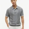 Short-Sleeve Cable Knit Sweater Polo