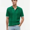 Short-Sleeve Cable Knit Sweater Polo