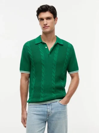 Short-Sleeve Cable Knit Sweater Polo
