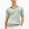 Short-Sleeve Cable Knit Sweater Polo