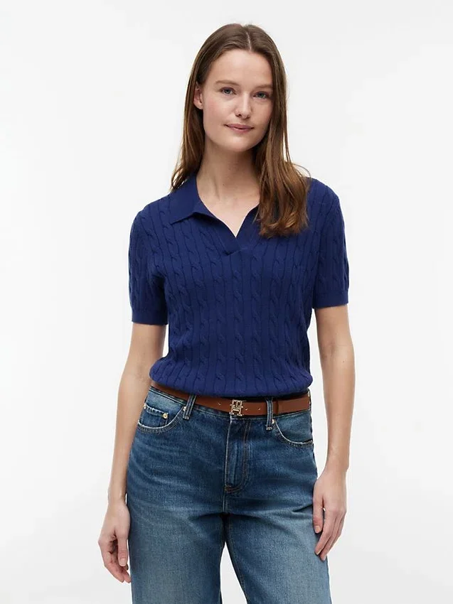 Short-Sleeve Cable Knit Sweater Polo Short-Sleeve Cable Knit Sweater Polo