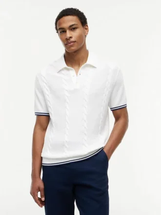 Short-Sleeve Cable Knit Sweater Polo