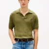 Short-Sleeve Cable Knit Sweater Polo