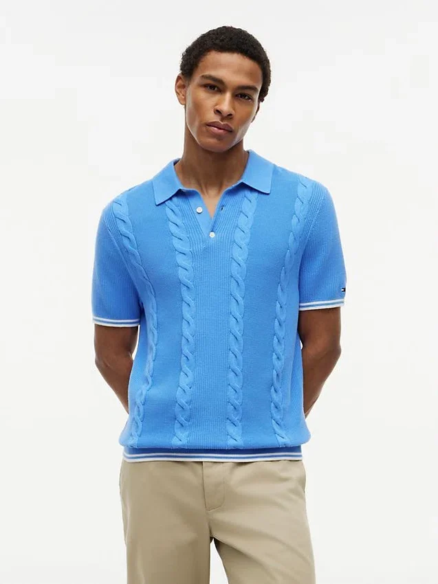 Short-Sleeve Cable Knit Sweater Polo Short-Sleeve Cable Knit Sweater Polo