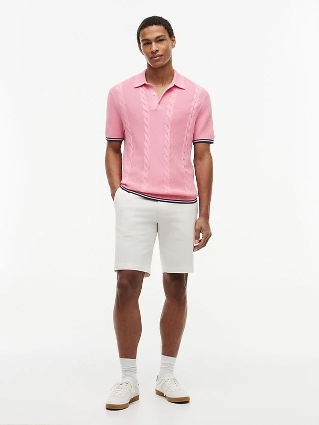 Short-Sleeve Cable Knit Sweater Polo Short-Sleeve Cable Knit Sweater Polo