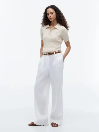 Short-Sleeve Cable Knit Sweater Polo